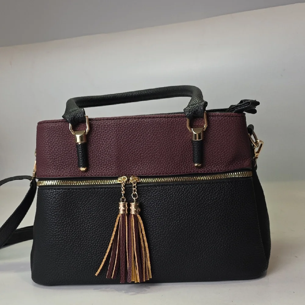 KKXiu Women's Handbag Black Burgundy Shoulder Bag‎ Crossbody Purse Faux Leather